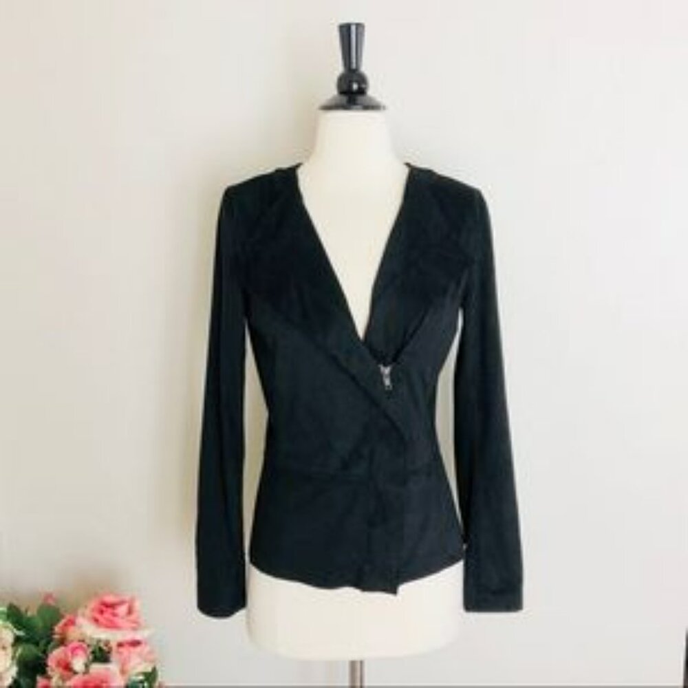 Lavand. Black Faux Suede Jacket Blazer Asymmetric Zip Front Sz L NWT
